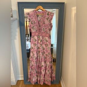 Bell Floral Pink Sleeveless Maxi Dress with beaded tassels